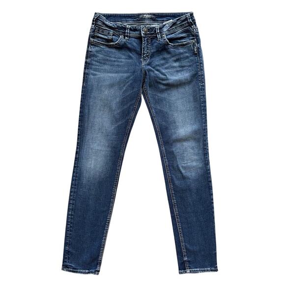 Silver Jeans SAM Jeans Womens 29x29 Blue Skinny Stretch Distressed low rise - Picture 1 of 11